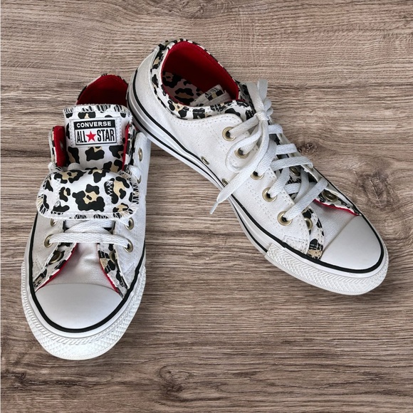 New Converse Chuck Taylor All Star Double Tongue White Leopard Red Sneakers Sz 8 - Picture 6 of 11